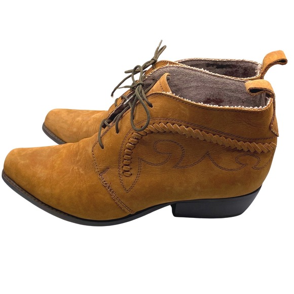 Vintage Dingo Tan Suede Lace Up Ankle Boots Western Cowgirl Boho Women's 9 - Picture 1 of 16